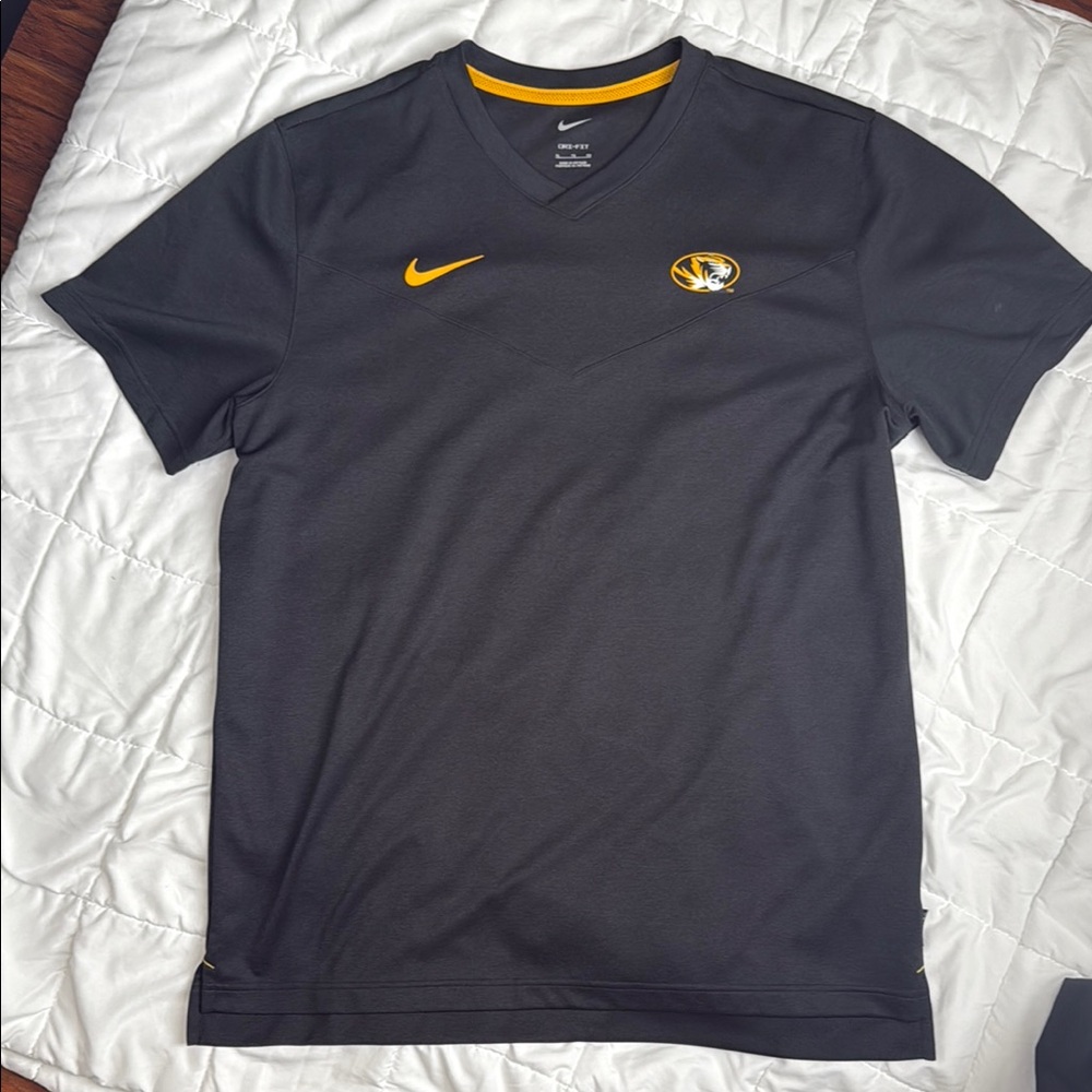 Nike Black Short Sleeve Mizzou Tee with Yellow Swoosh
